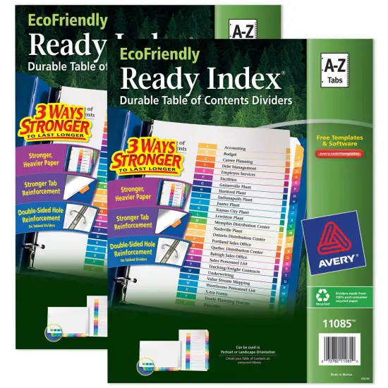 Avery Eco-Friendly Ready Index A-Z Dividers for 3 Ring Binders, 26-Tab Sets, Multicolor, 2 Binder Divider Sets (01739) {1}