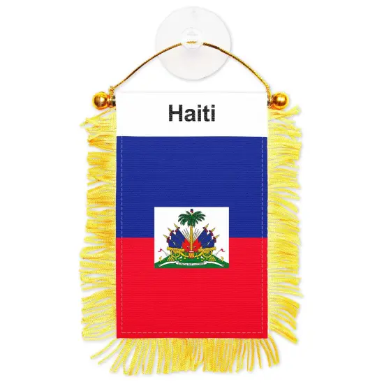 G128 Haiti Haitian Fringy Flag | Fringy Hanging Double Sided Flag with Suction Cup, Window and Car Rearview Mirror Decor {1}