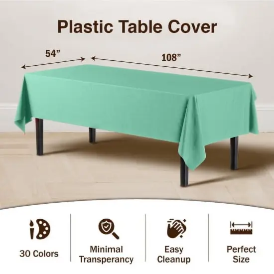 Exquisite 12-Pack Premium Plastic Tablecloth 54in. x 108in. Rectangle Plastic Table Cover Mint {4}