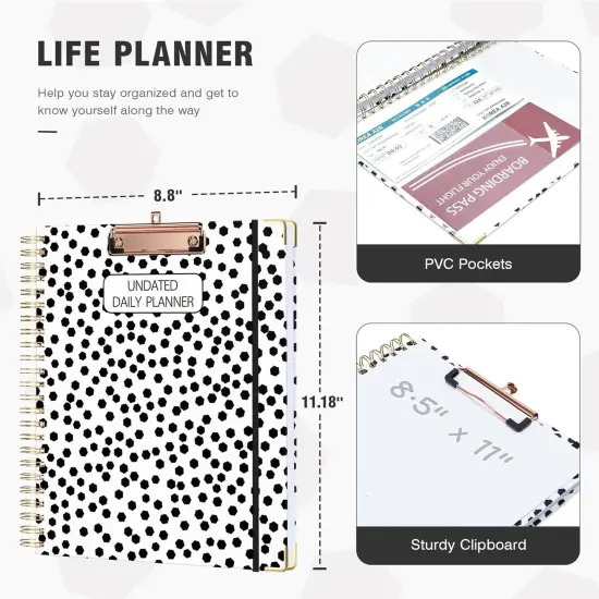 Undated Spiral Academic Planner with Clip - 8.5 x 11 (Black) {2}