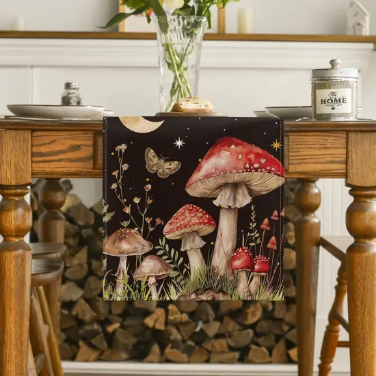 Mushroom Moon and Moth Fall Table Runner,13x72 Inch {2}