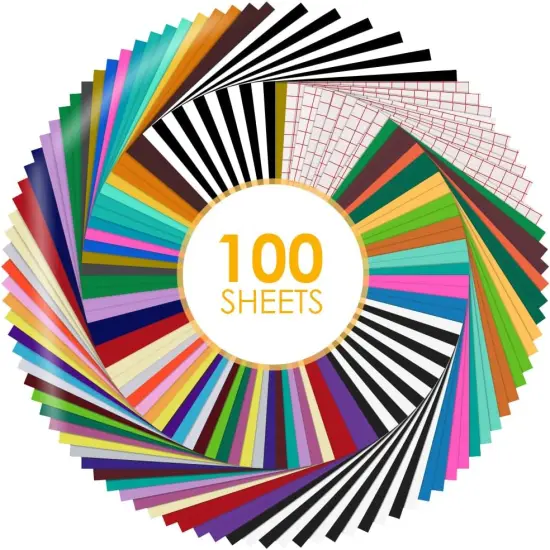 100 Pack 12 "x12 Adhesive Vinyl Sheets Set, 90 Sheets Permanent Bundle & 10 Transfer Tape {1}