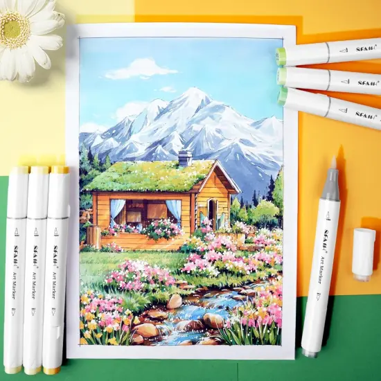 Alcohol Markers Brush & Chisel - 121 Colors Double Tipped Art Markers {2}