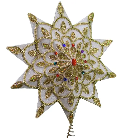 White and Gold Jeweled Star Treetop - 16 Inch {4}