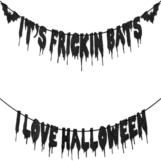 Black Glitter It's Frickin Bats I Love Halloween Banner {1}