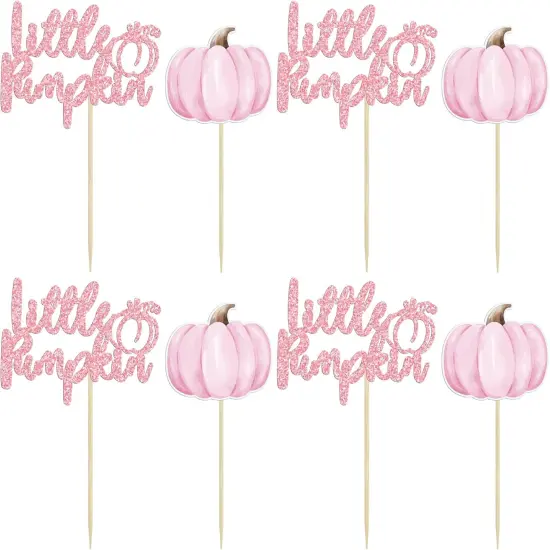 24Pcs Little Pumpkin Cupcake Toppers Glitter Baby Shower Pumpkin Cupcake Picks Gender Reveal Cake {3}