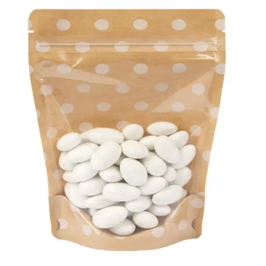 Kraft Stand Up Zipper Pouch w/ White Dots & Stripes 5 1/8" x 3 1/8" x 8 1/8" 25 pack ZBGSW3SD {1}