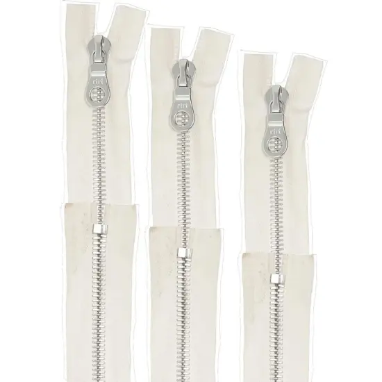 8MM Closed Bottom Zipper with KTA Pull &ndash; White Tape, Nickel Teeth {6}