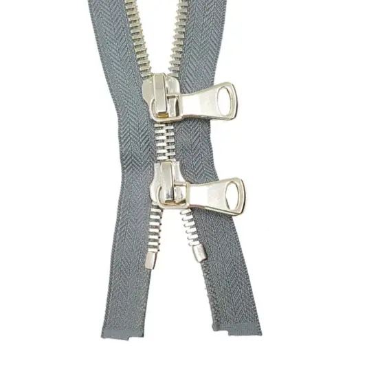 8MM Two Way Separating Open Bottom Zipper Gray Tape Brass Teeth 36" {3}