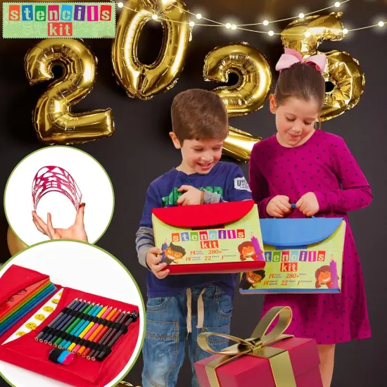 Drawing Stencils Set for Kids (55 Piece) - Arts and Crafts Set for Girls & Boys - Christmas & Birthday Gifts for Kids 4 5 6 7 8 9+ Year Old - Ideal Creativity Kit & Travel Activity with 300+ Shapes {3}