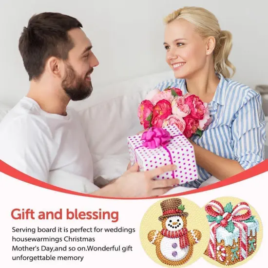 8 Pcs Christmas Diamond Art Coasters Kits with Holder, Gingerbread Snowman 5D DIY Diamond Pinting Coasters Acrylic Round Cup Coaster with Cork Pads for Tabletop Protection 10&times;10 CM {5}