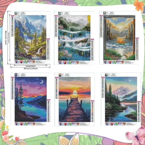6 Pack 5D Diamond Painting Kits for Adults, Landscape Diamond Arts Kits Diamond Art Sets,Gem Painting by Number Kits for Adults Beginners Home Wall Decor 11.8x15.7 Inches {2}