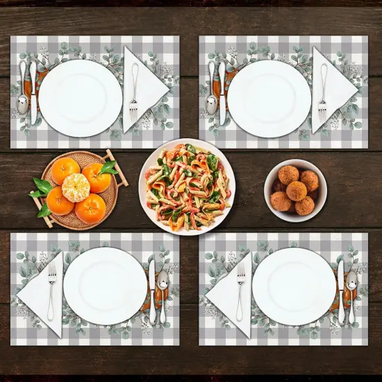 12x18 Inch Pumpkin Eucalyptus Leaf Maple Leaf Fall Placemats Set of 6(black) {4}