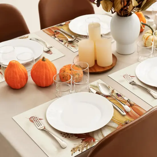 Set of 4 Pumpkin Leaves Fall Placemats - 12x18 Inch {4}