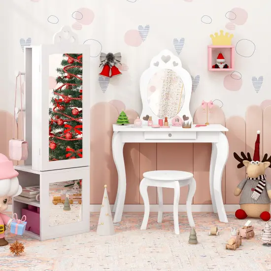 MDF Wood Kids Vanity Set with Mirror, Stool and Jewelry Cabinet White {3}