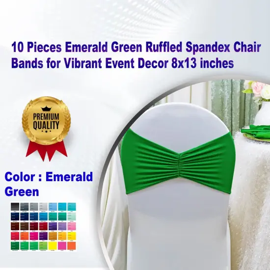 10 Pieces Emerald Green Ruffled Spandex Chair Bands for Vibrant Event Decor 8x13 inches {1}