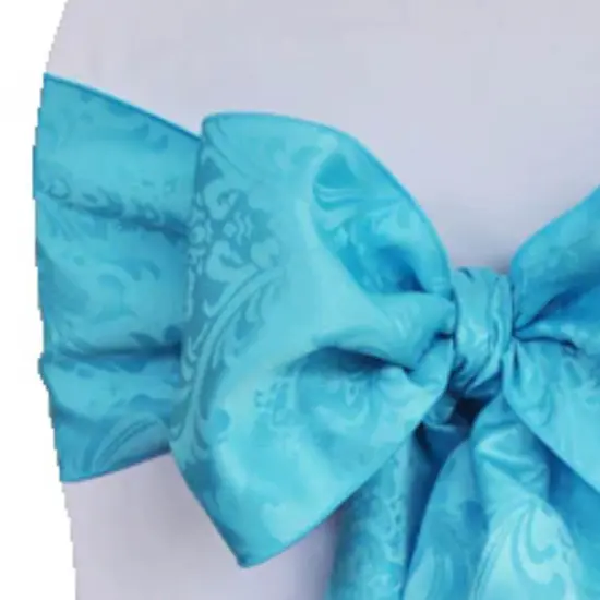 10 Pieces Vibrant Turquoise Floral Damask Jacquard Chair Sashes 7.5 x 108 Inches {5}
