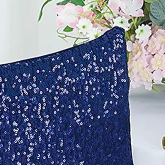 1 Piece Navy Blue Sequin Spandex Chair Cap 13.5 inch by 10 inch Wedding Cover {2}