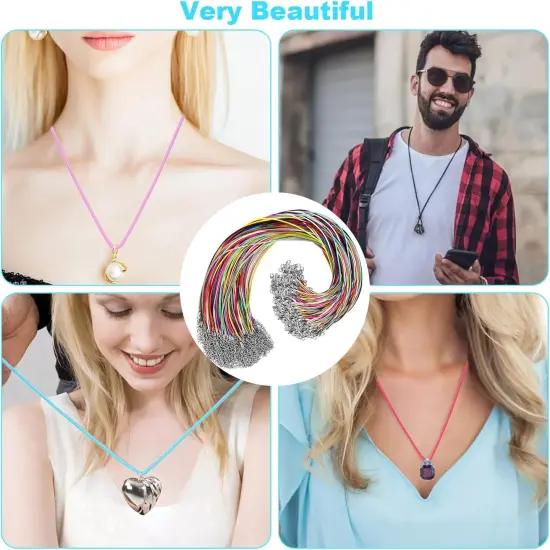 100Pcs Leather Necklace Cord with Clasps, Rope Necklace String - Multicolor {1}