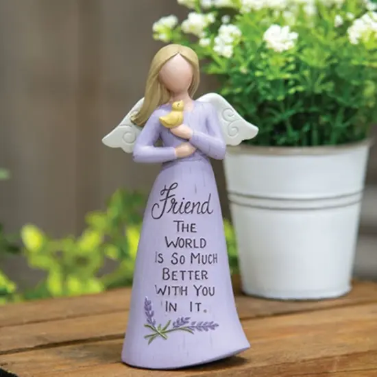 Decorative Resin Angel Figurine with Singing Bird and Lavender Florals {2}