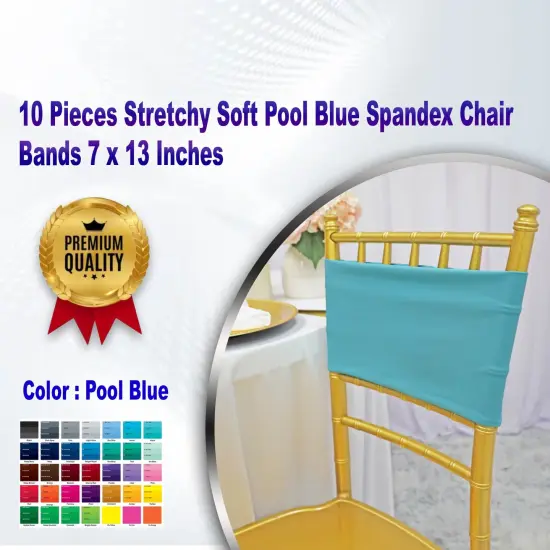 10 Pieces Stretchy Soft Pool Blue Spandex Chair Bands 7 x 13 Inches {1}