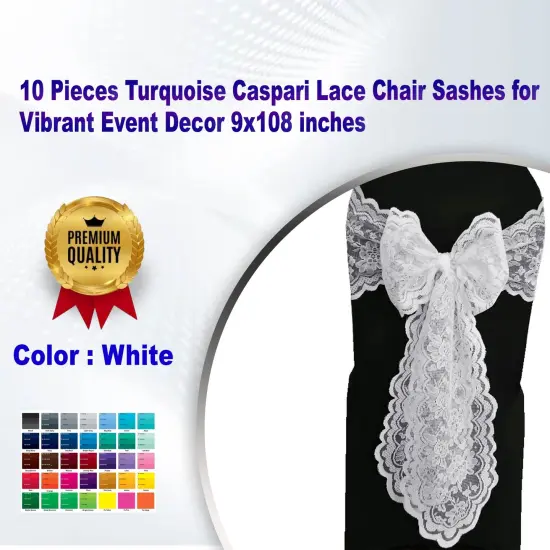 10 Pieces Turquoise Caspari Lace Chair Sashes for Vibrant Event Decor 9x108 inches {1}