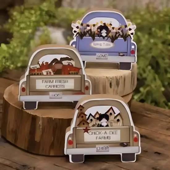 Blue Wood Spring Tulips Truck Decor with Cat, Vintage Style and Tabletop Accent {2}