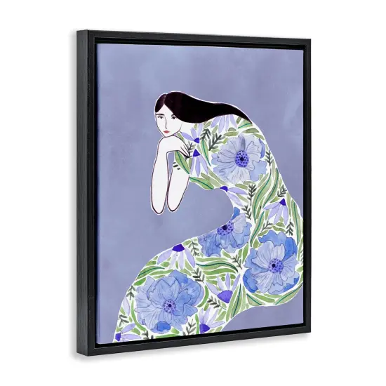 Stupell Industries Blue Floral Dress Floater Framed Canvas Wall Art Design by Melissa Wang  {3}