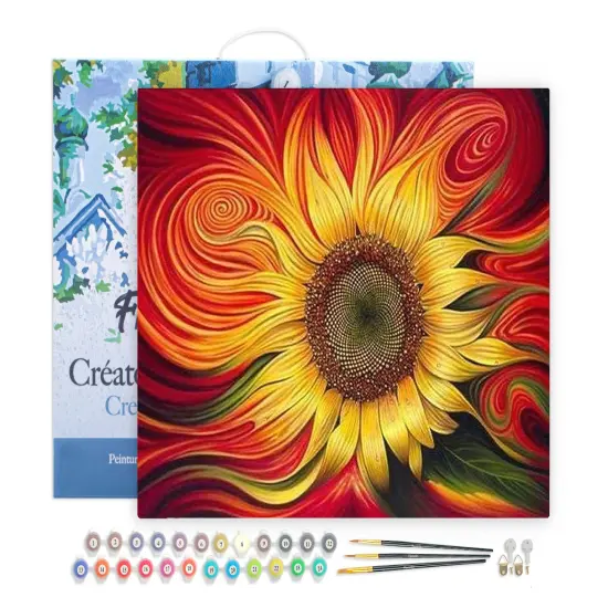 Figured'Art Paint by Numbers for Adults with Frame Red Sunflower 16"x20" - Craft Art Painting DIY Kit Canvas Already Stretched on a Wooden Frame {1}