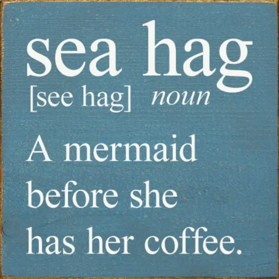 Funny Farmhouse Sign, Mermaid Before Coffee Purple-White {2}