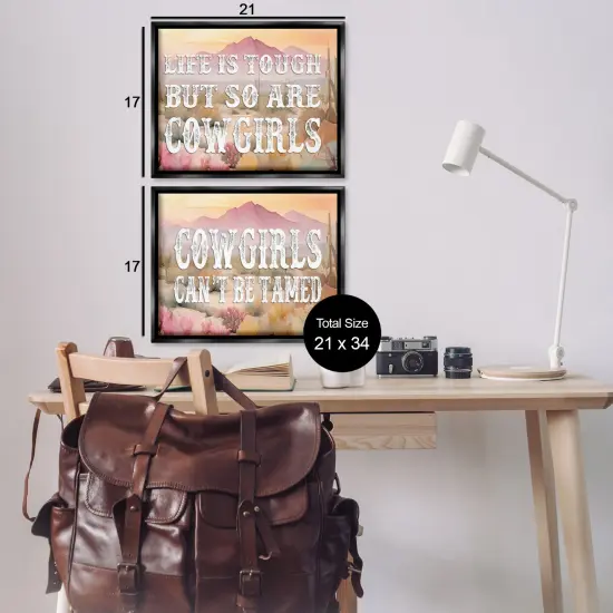 Stupell Industries Tough Cowgirls Phrases 2pc Floater Framed Canvas Wall Art Set Design by Lettered and Lined {3}