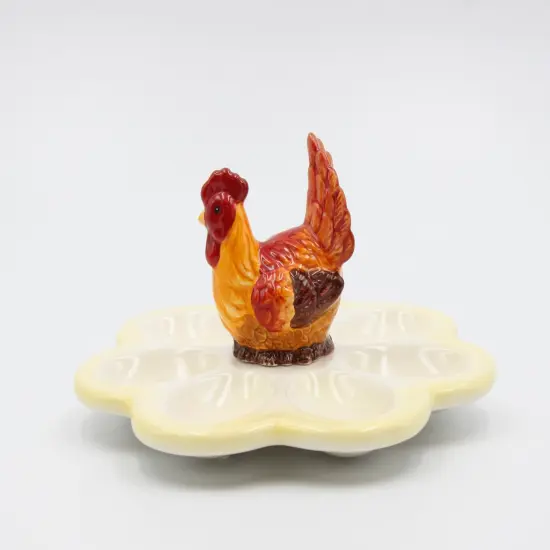 Ceramic Rooster Yellow Egg Dish, Home D&eacute;cor, Gift for Her, Gift for Mom, Kitchen D&eacute;cor, Farmhouse D&eacute;cor, Fall Decor {3}