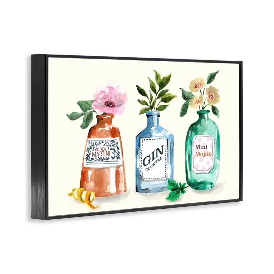 Stupell Industries Floral Alcohol Bottles Framed Giclee Wall Art Design by Kate Eldridge {9}