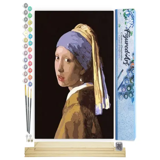 Figured'Art Paint by Numbers Kit for Adults Vermeer Girl with the Pearl 16"x20" - Craft Art Painting Rolled Canvas with DIY wooden frame {1}
