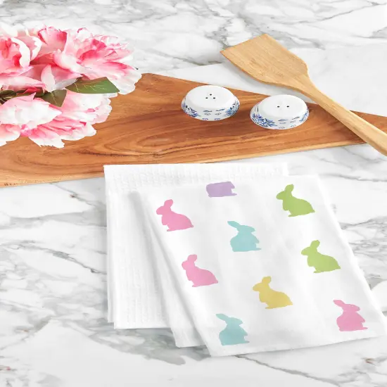Easter Bunny Rabbit Hop Silhouettes 100% Cotton Flour Sack Printed Kitchen Dishtowel {5}