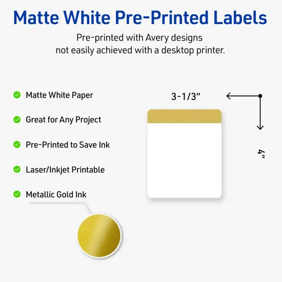 Avery Printable Rectangle Labels, Gold-Dipped Edge, 4" x 3-1/3", Matte White Rectangle Labels, Permanent, Laser/Inkjet, 40ct, Great for Product Labels {2}