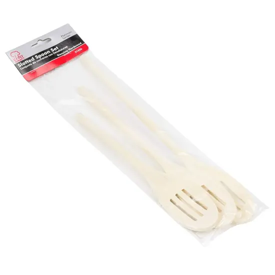 Chef Craft 3pc Maple Wood Kitchen / Mixing Slotted Spoon Set - 10, 12 & 14 inch {3}