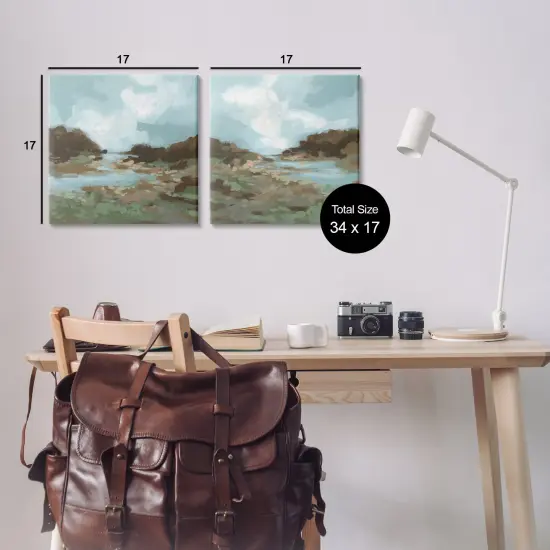 Stupell Industries Winding River Landscape Scene 2pc Canvas Wall Art Set Design by June Erica Vess  {3}