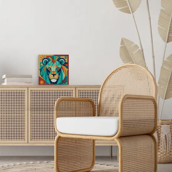 Figured'Art Mini Paint by Numbers Kit for Adults with Frame Lion Art-Deco Inspired Abstract Small format 8"x8" - Craft Art Painting DIY Canvas Already Stretched on a Wooden Frame {2}