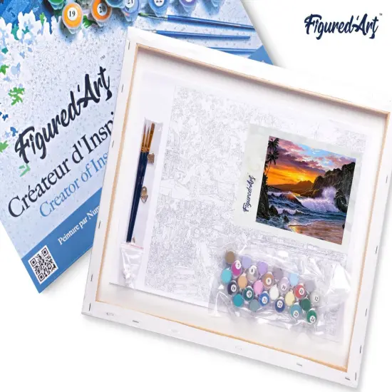 Figured'Art Paint by Numbers Kit for Adults with Frame Cliff and Waves 16"x20" - Craft Art Painting DIY Kit Canvas Already Stretched on a Wooden Frame {5}