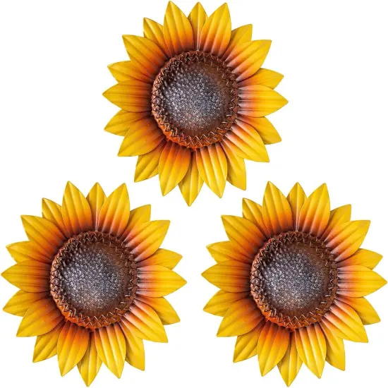 Set of 3 Metal Sunflower Wall Decor &ndash; 9" Handmade Flower Art for Indoor & Outdoor {1}