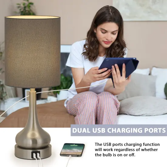 Bedroom Touch Bedside Lamps Set of 2 Table Lamp with Dual USB and AC Outlet Gary {5}
