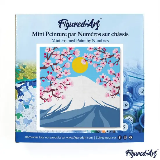 Figured'Art Mini Paint by Numbers Kit for Adults with Frame Cherry blossom and Mount Fuji Small format 8"x8" - Craft Art Painting DIY Canvas Already Stretched on a Wooden Frame {3}