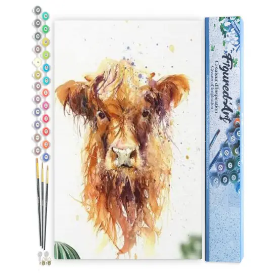 Figured'Art Paint by Numbers for Adults Yellow Cow 16"x20" - Craft Art Painting DIY Kit Rolled Canvas without frame {1}