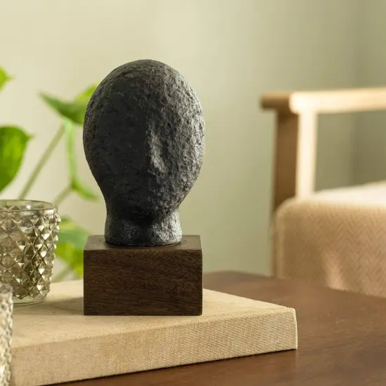 Handcrafted Calm Face Ecomix Black Sculpture - 3.94" X 3.54" X 7.48" {1}