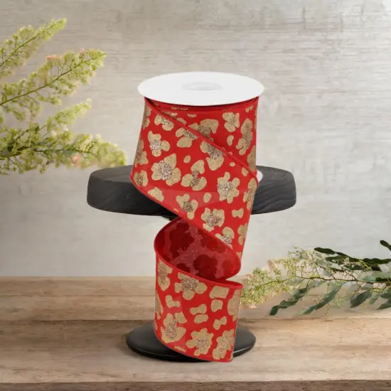 2.5" Leopard Print Ribbon: Red (10 Yards) {3}