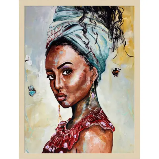 Lady with Butterflies by Design Fabrikken Wood Framed Wall Art Print {1}