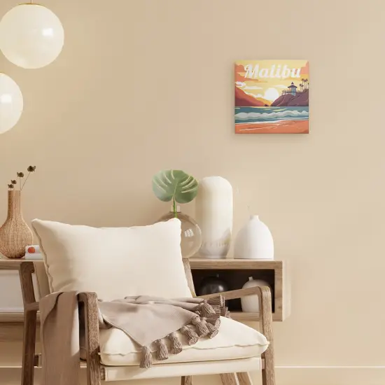 Figured'Art Mini Paint by Numbers Kit for Adults with Frame Travel Poster Malibu Small format 8"x8" - Craft Art Painting DIY Canvas Already Stretched on a Wooden Frame {2}