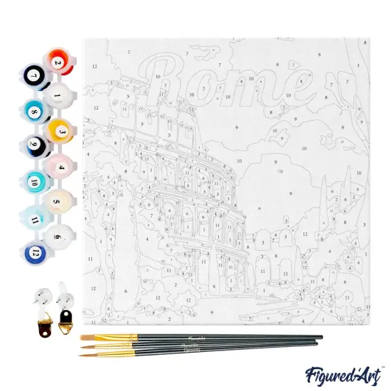 Figured'Art Mini Paint by Numbers Kit for Adults with Frame Travel Poster Rome Small format 8"x8" - Craft Art Painting DIY Canvas Already Stretched on a Wooden Frame {4}