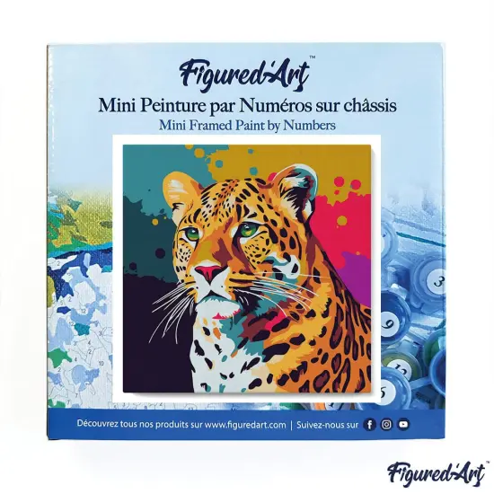 Figured'Art Mini Paint by Numbers Kit for Adults with Frame Leopard Abstract Pop Art Small format 8"x8" - Craft Art Painting DIY Canvas Already Stretched on a Wooden Frame {3}